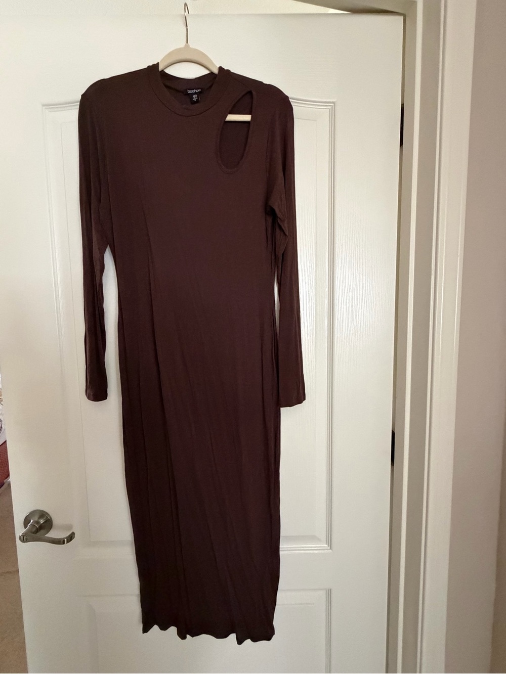 Boohoo Chocolate Brown Long Sleeve Cutout Maxi Dress